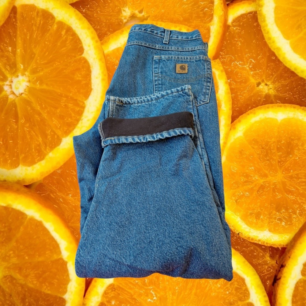 Carhartt B155DST Fleece Lined Relaxed Fit Denim Work Jeans Mens 42x32 Blue